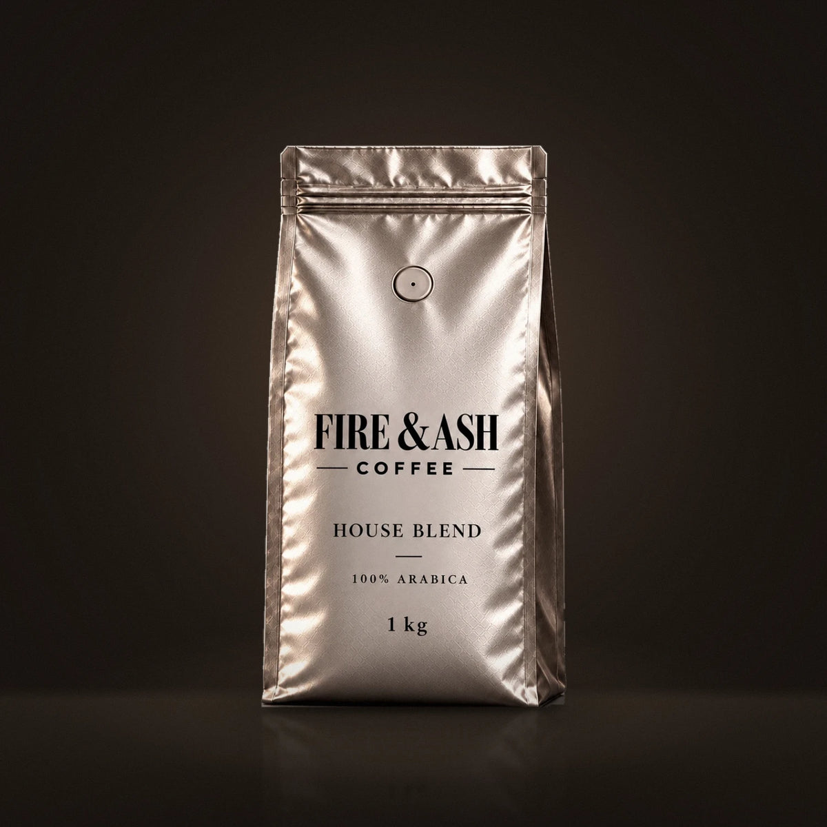 Fire & Ash House Blend, 100% Arabica coffee in a 1kg silver bag