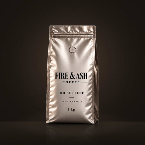 Fire & Ash House Blend, 100% Arabica coffee in a 1kg silver bag