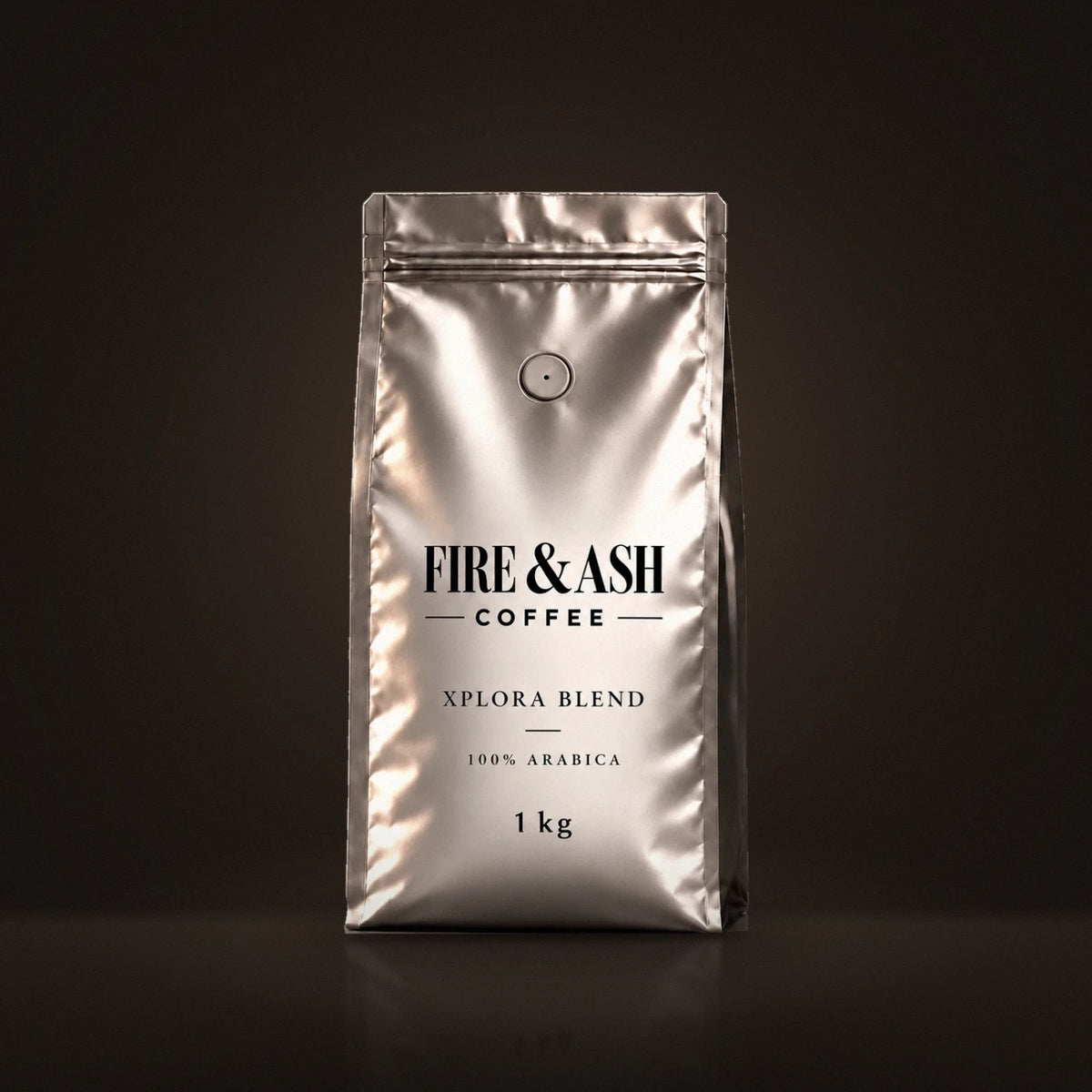 Fire & Ash Xplora Blend, 100% Arabica coffee in a 1kg silver bag